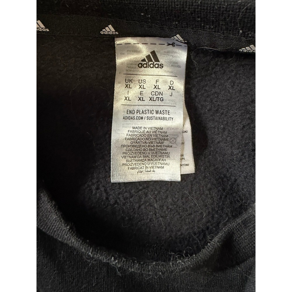Adidas Mens XL Black Three Stripe Crewneck Sweatshirt Fleece Pullover Logo Top - Picture 3 of 3